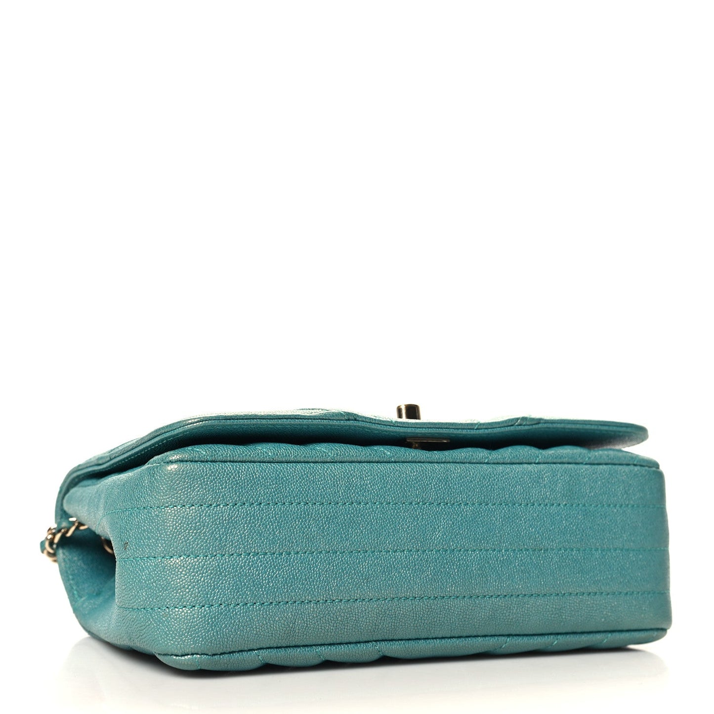 Caviar Chevron Quilted Small Statement Flap Turqouise