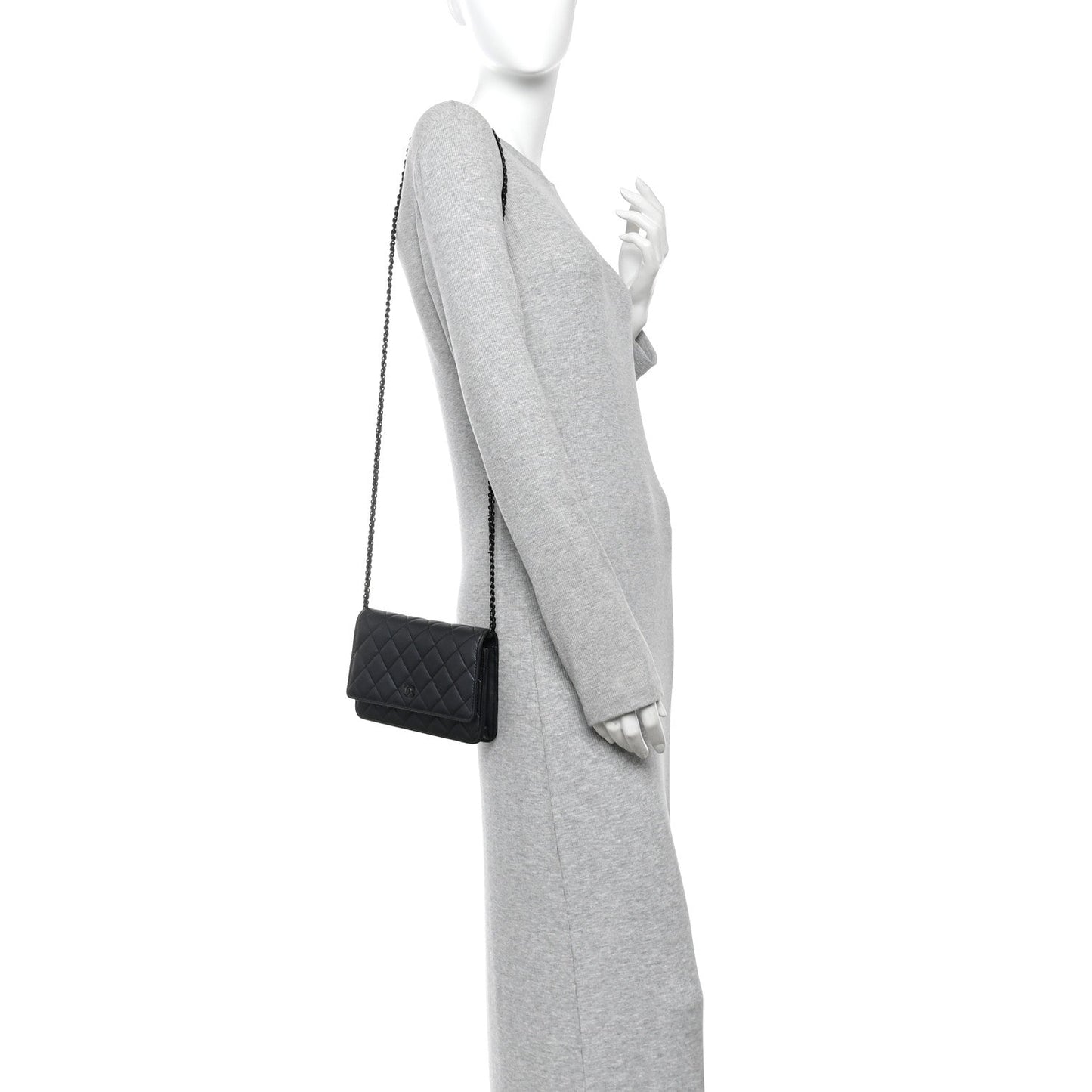 Pearly Lambskin Quilted Wallet On Chain WOC So Black
