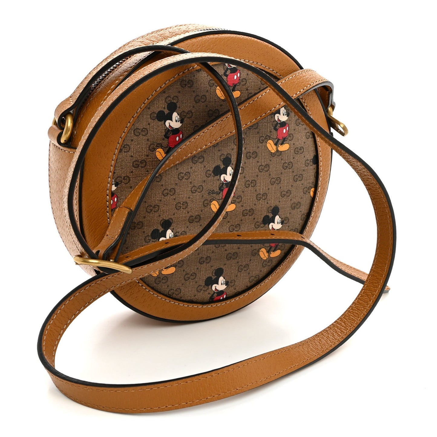 X DISNEY Mini Vintage GG Supreme Monogram Mickey Mouse Round Shoulder Bag Beige Vintage Sun Oil