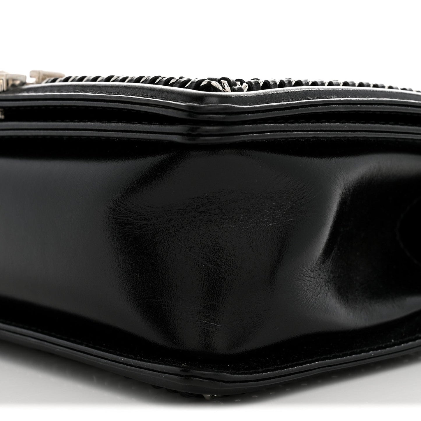 Glazed Calfskin Quilted Medium Chain Around Boy Flap Black