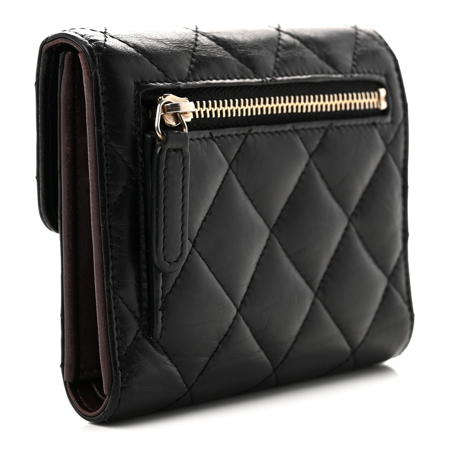 Aged Calfskin Quilted Reissue Compact Wallet Black