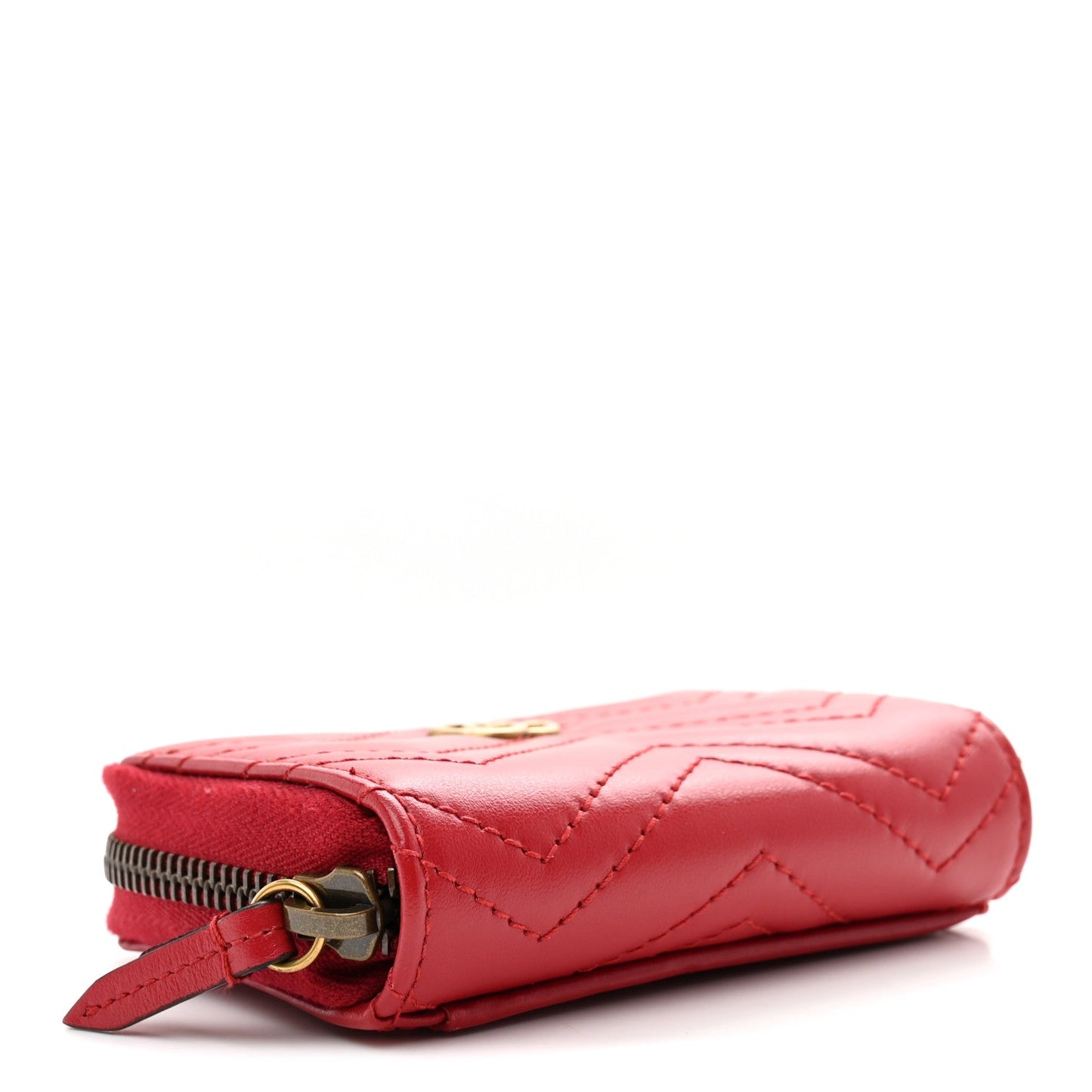 Calfskin Matelasse GG Marmont Zip Around Card Case Hibiscus Red