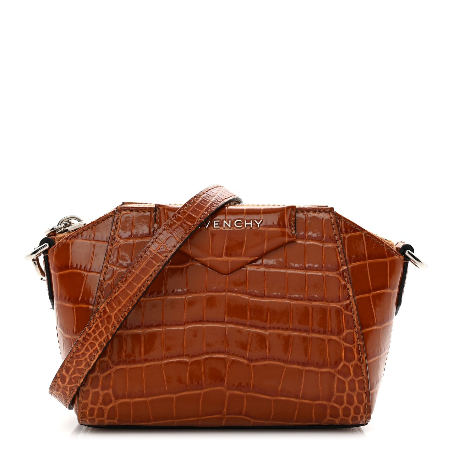 Calfskin Crocodile Embossed Nano Antigona Tan