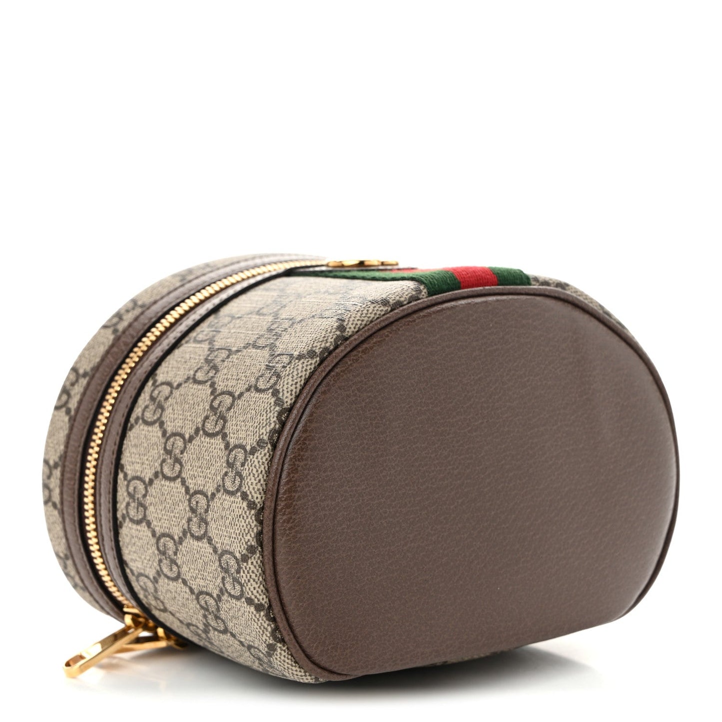 GG Supreme Monogram Textured Calfskin Web Ophidia Vanity Cosmetic Case Beige Ebony New Acero
