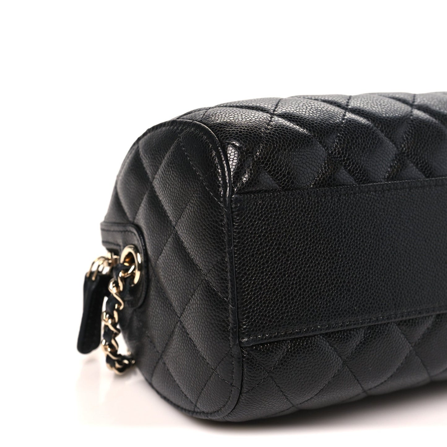 Caviar Quilted Barrel Clutch With Chain  Black