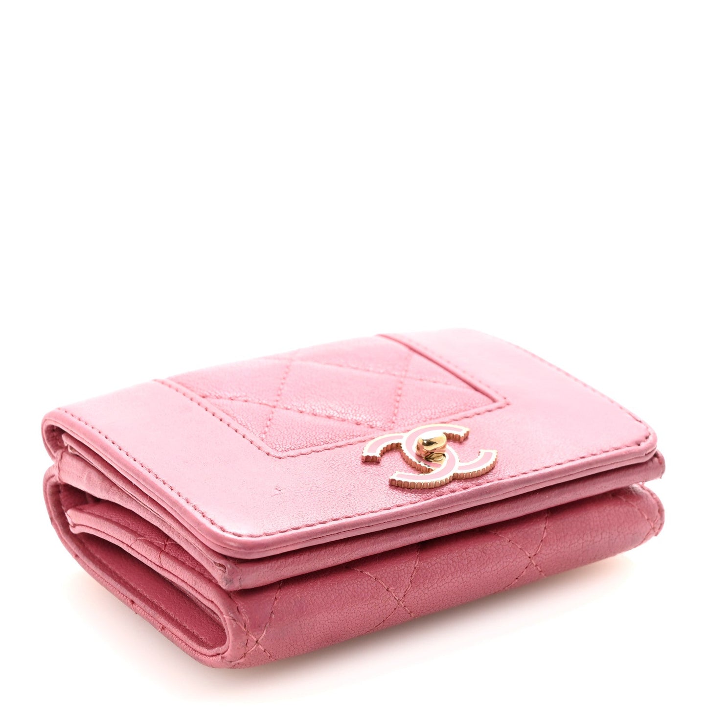 Sheepskin Quilted Vintage Mademoiselle Trifold Wallet Dark Pink