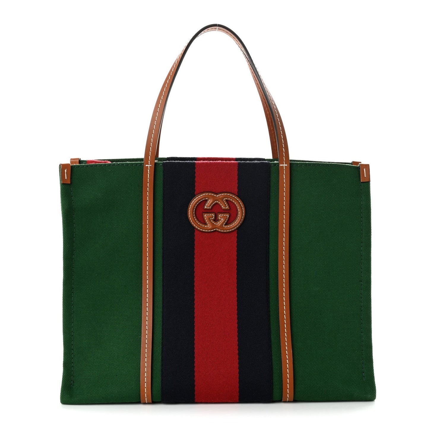 Canvas Calfskin Web Small Interlocking G Tote Bag Green Red