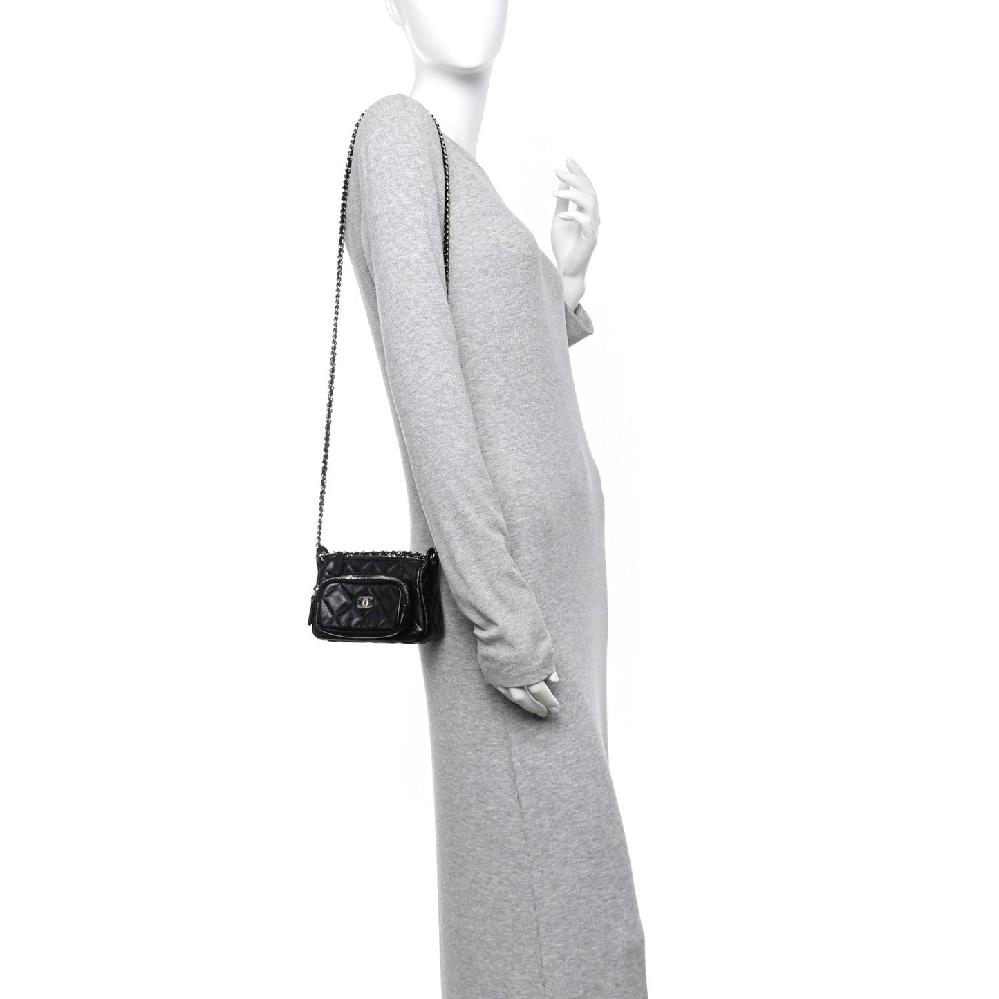 Shiny Crumpled Lambskin Quilted Mini Clutch With Chain Black