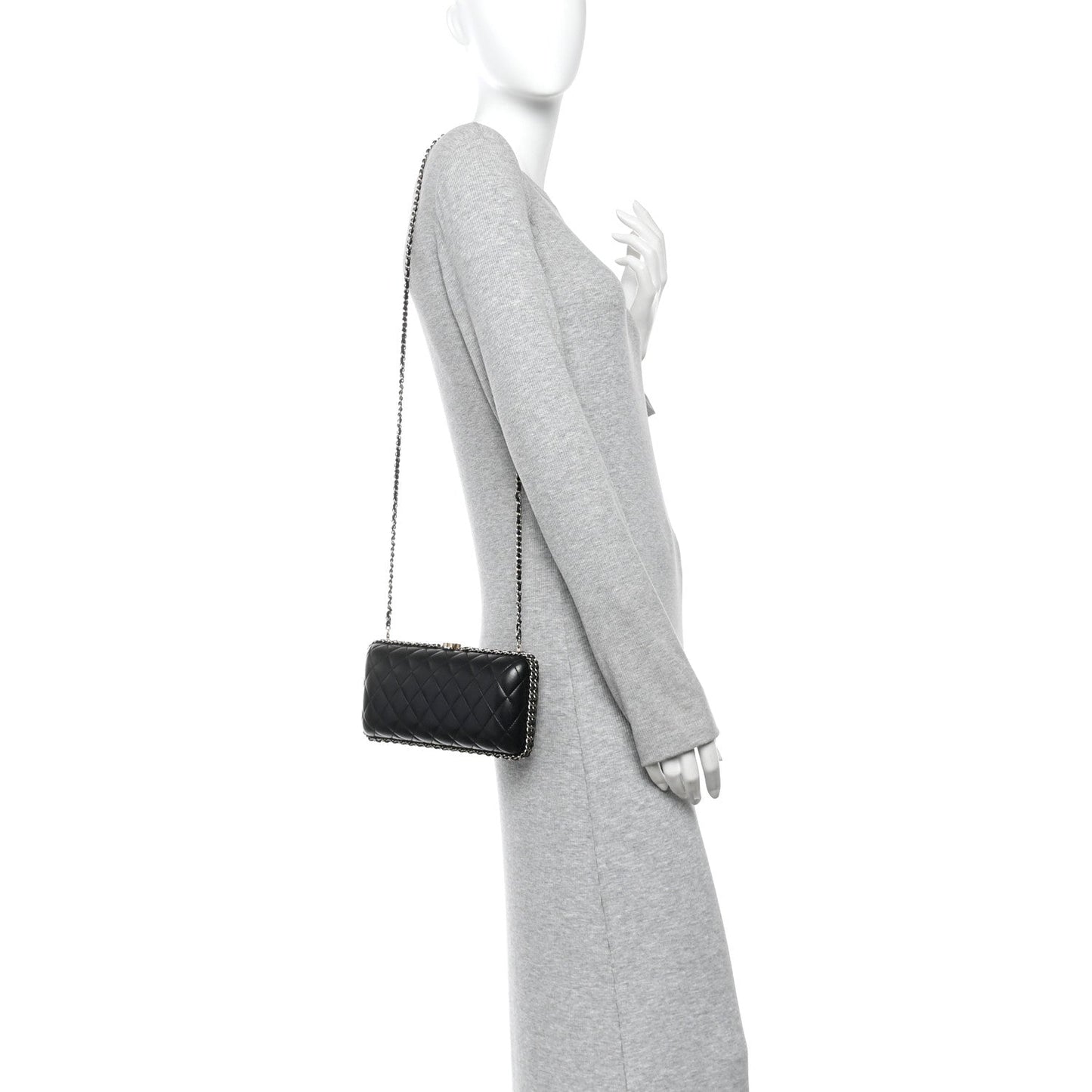Lambskin Quilted Chain Around Clutch Black