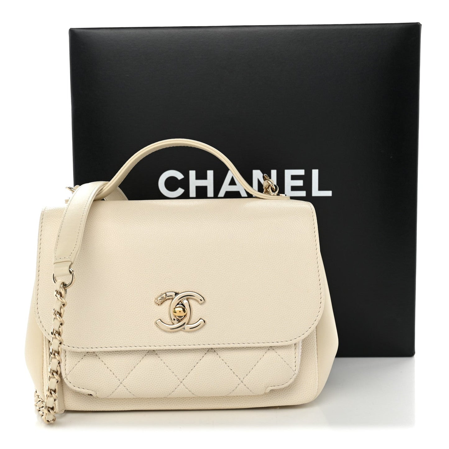 Caviar Quilted Small Business Affinity Flap White