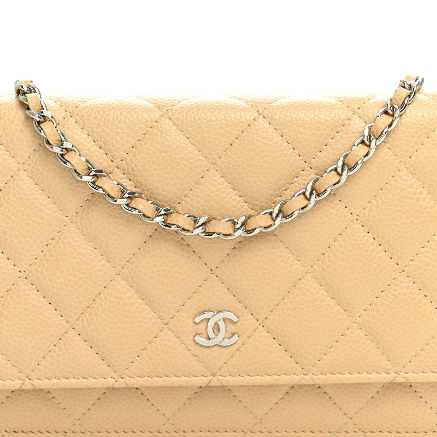 Caviar Quilted Wallet on Chain WOC Beige