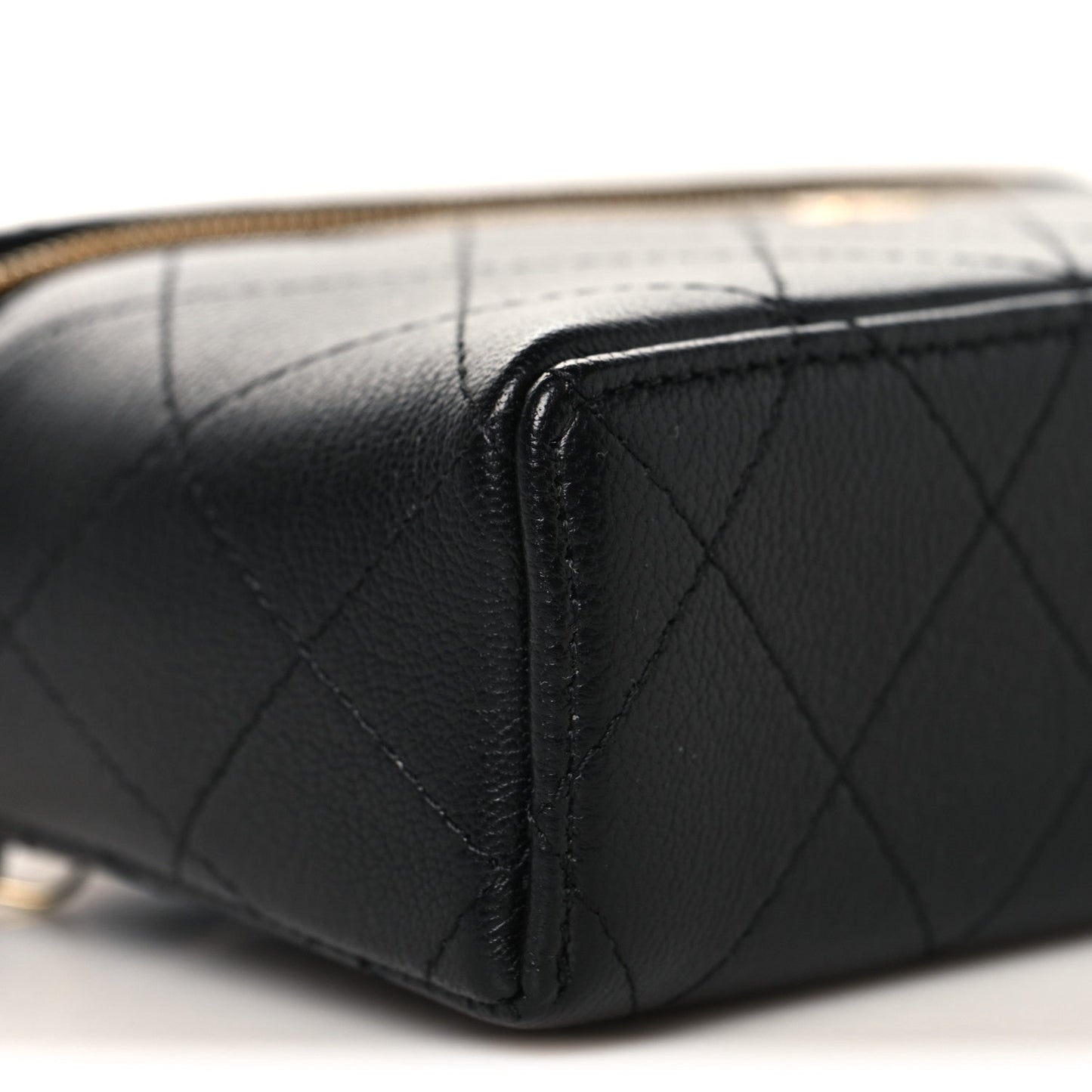 Goatskin Stitched Top Handle Slim Vanity With Chain Black