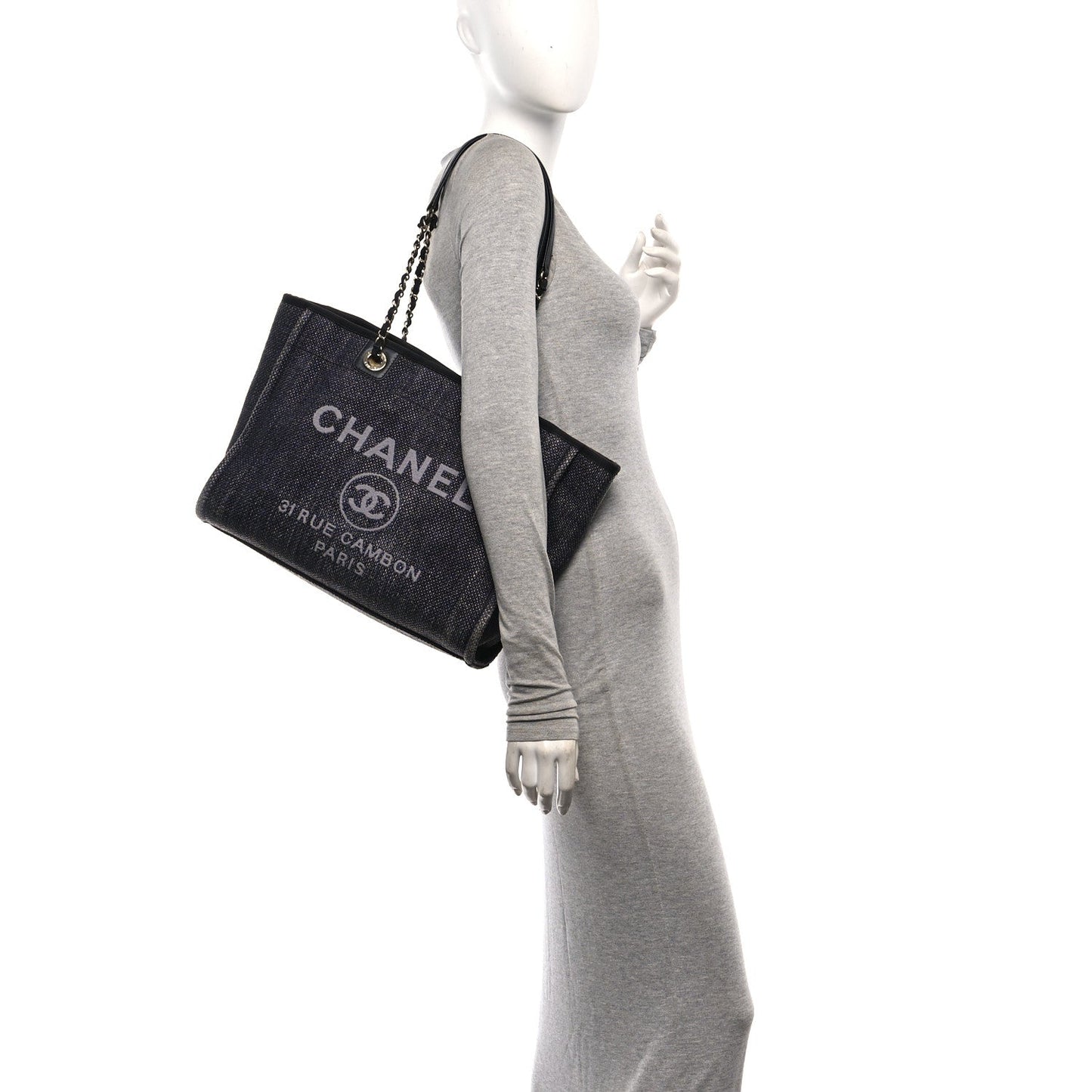 Woven Straw Raffia Small Deauville Tote Charcoal