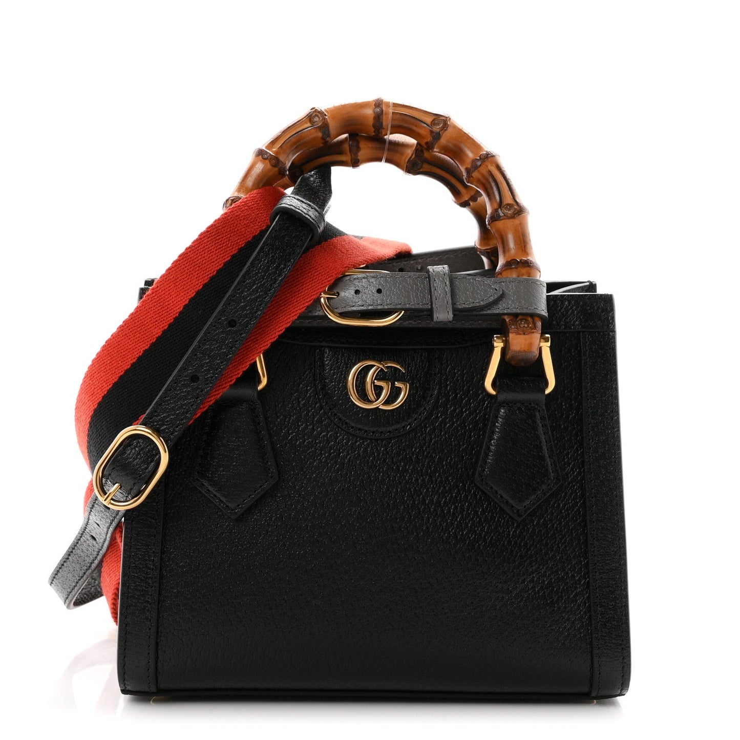 Textured Dollar Calfskin Web Mini Diana Tote Bag Black Dusty Grey