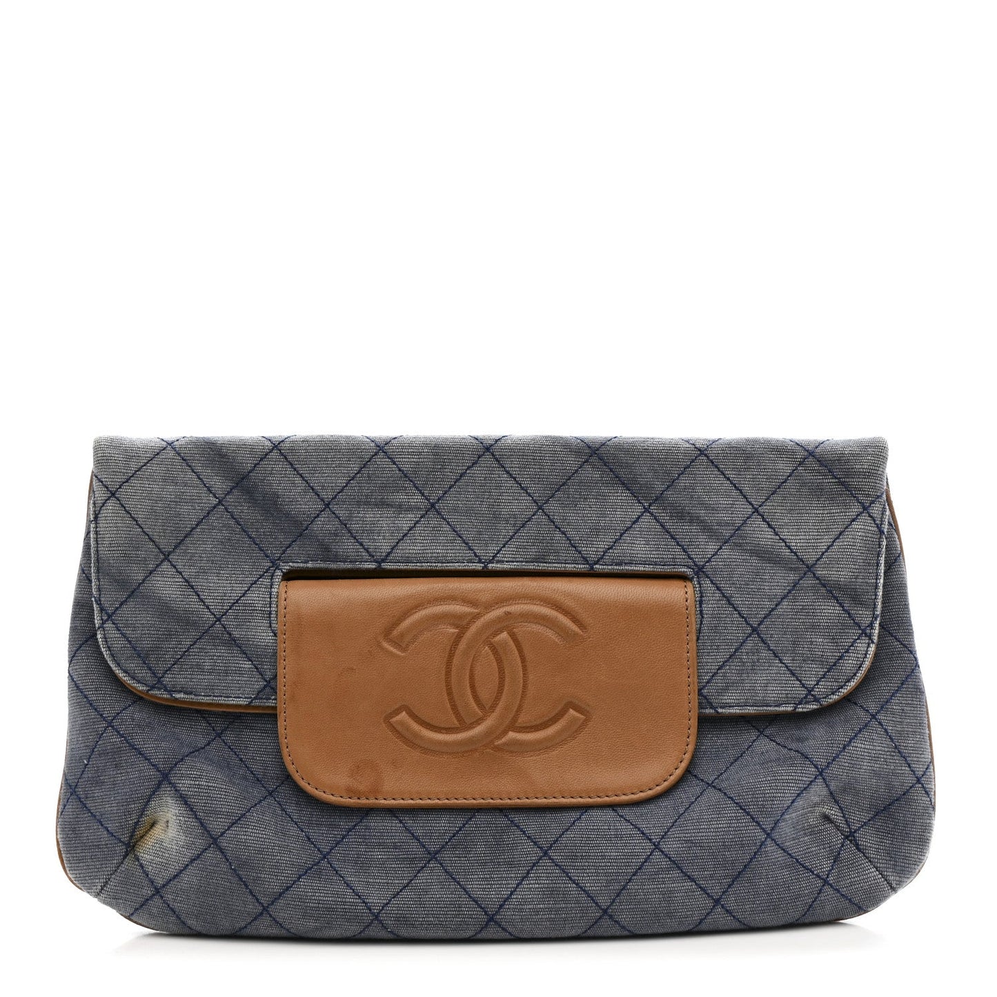 Denim Lambskin Quilted CC Clutch Blue