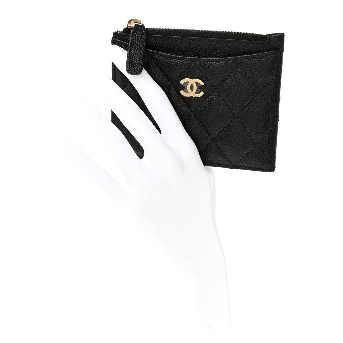 Caviar Quilted CC Zip Card Holder Black