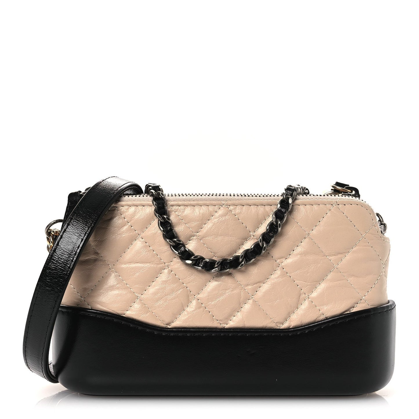 Aged Calfskin Quilted Small Gabrielle Clutch With Chain Beige Black