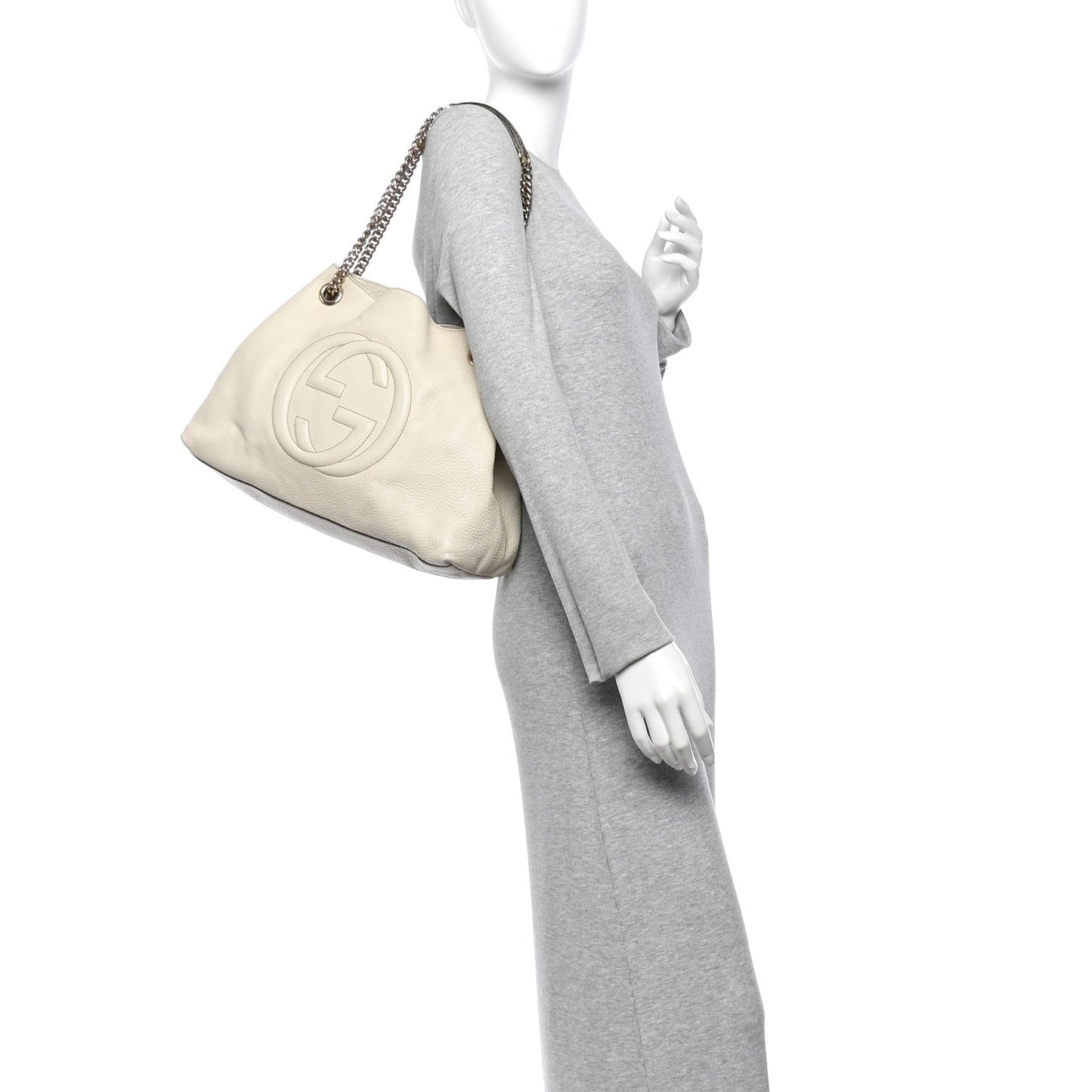 Pebbled Calfskin Medium Soho Chain Shoulder Bag Off White