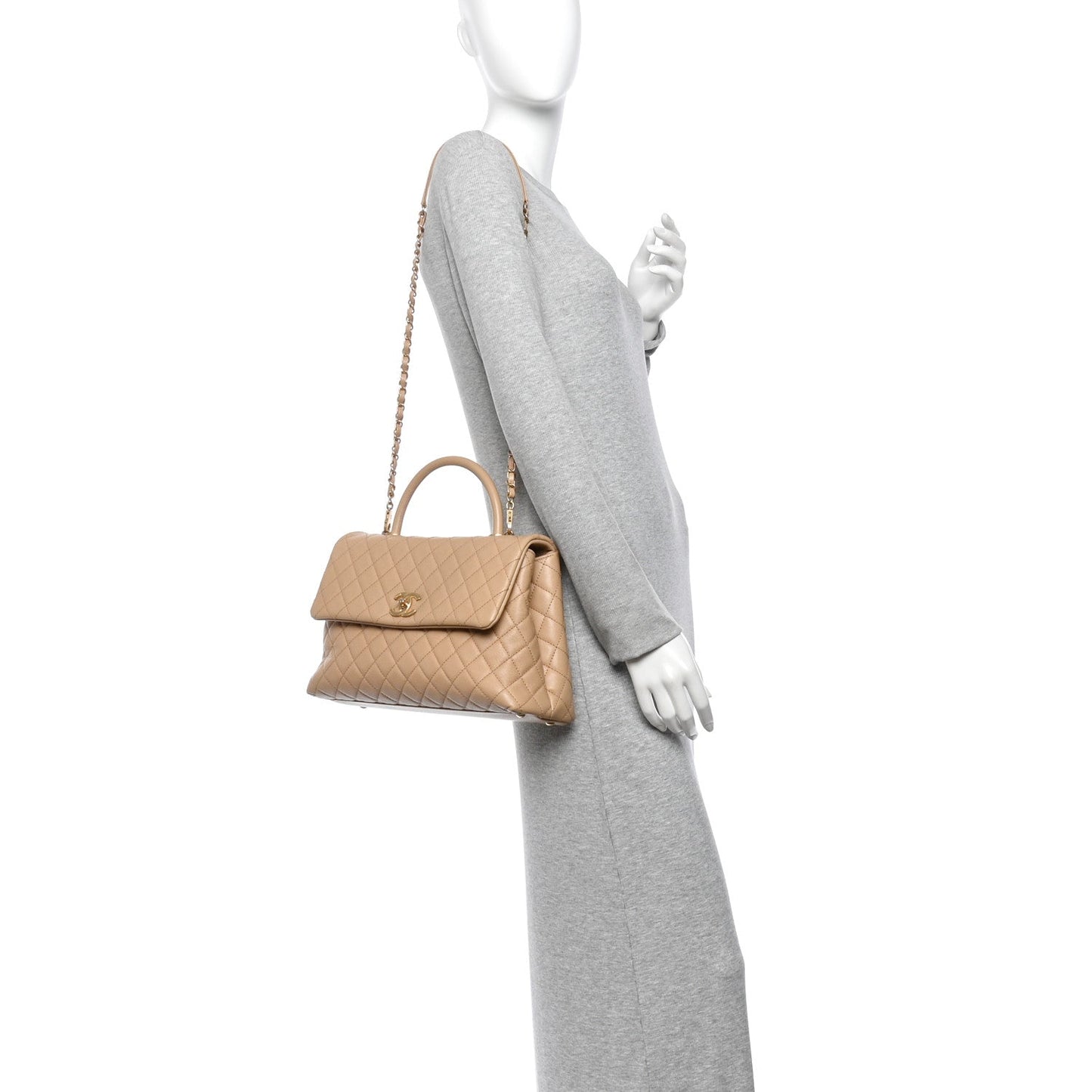 Caviar Quilted Medium Coco Handle Flap Beige