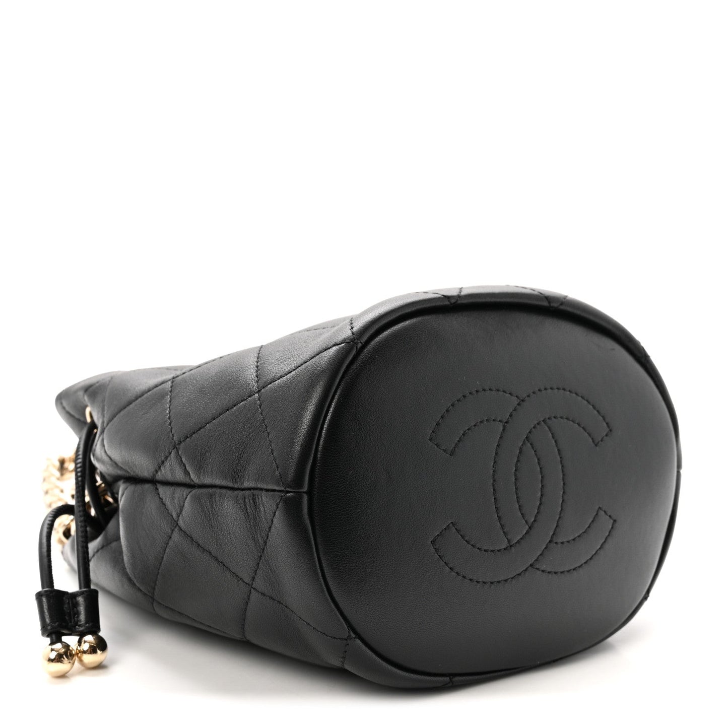 Lambskin Quilted Resin Bi-Color Chain Bucket Bag Black