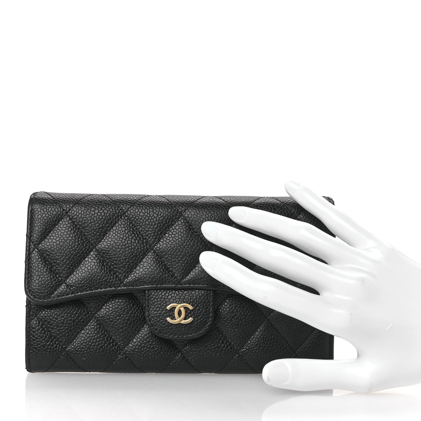 Caviar Quilted Large Flap Wallet Black