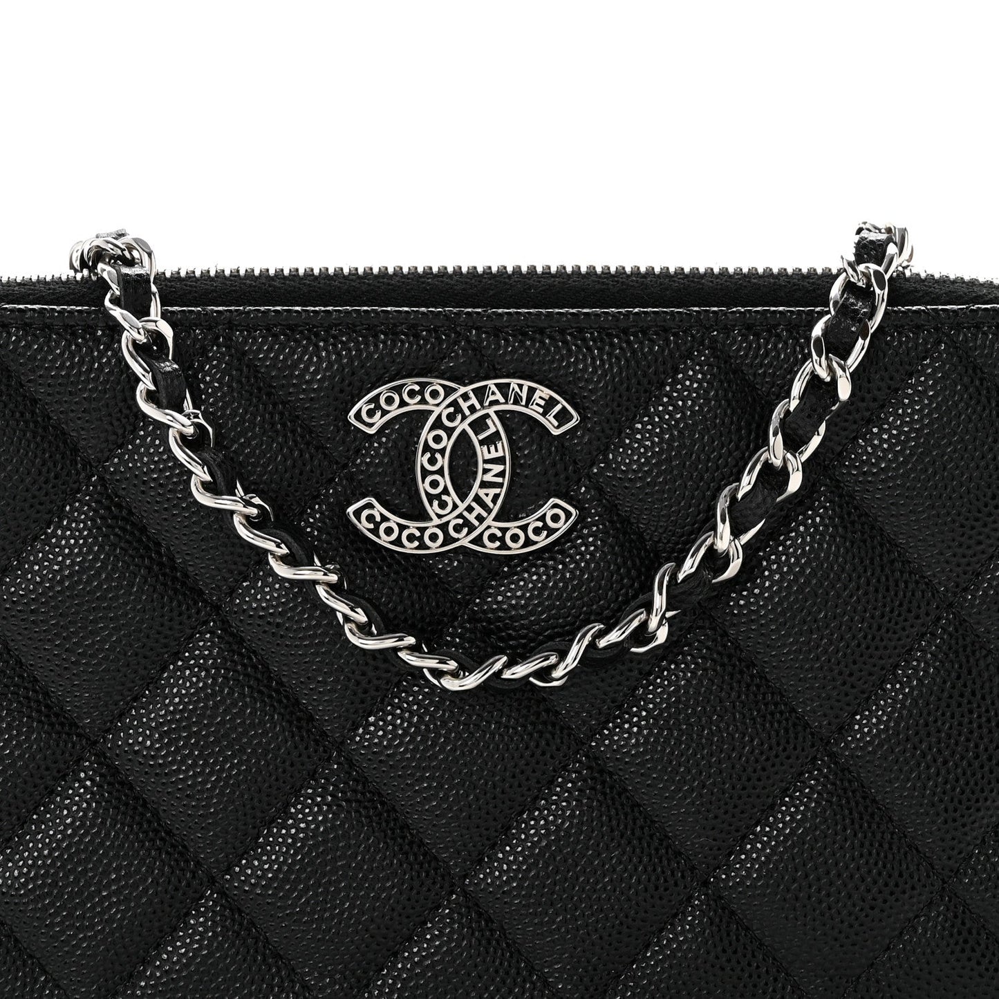 Caviar Quilted Logo Small Clutch With Chain Black