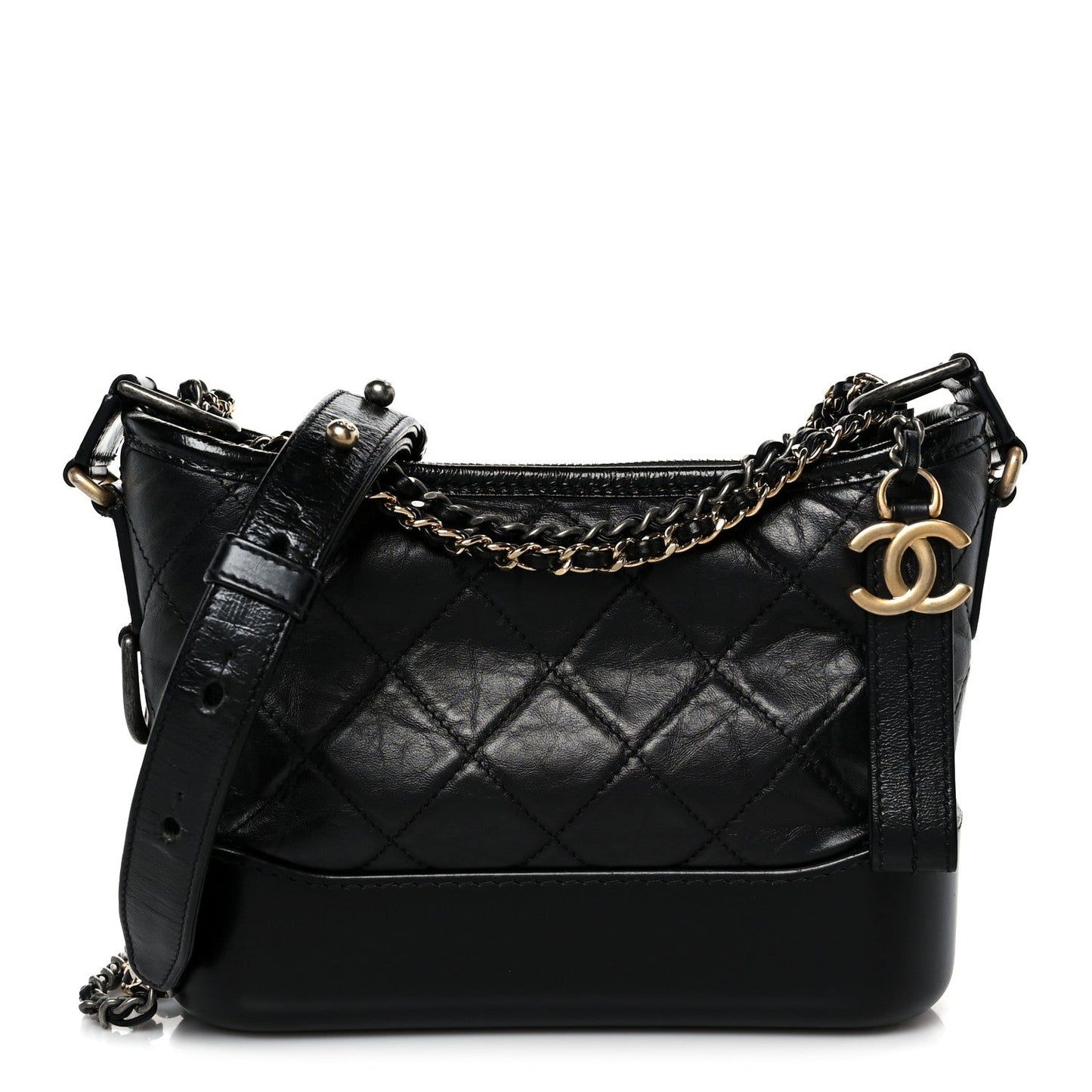 Aged Calfskin Quilted Small Gabrielle Hobo Black