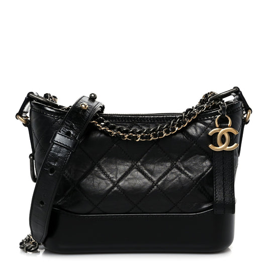Aged Calfskin Quilted Small Gabrielle Hobo Black