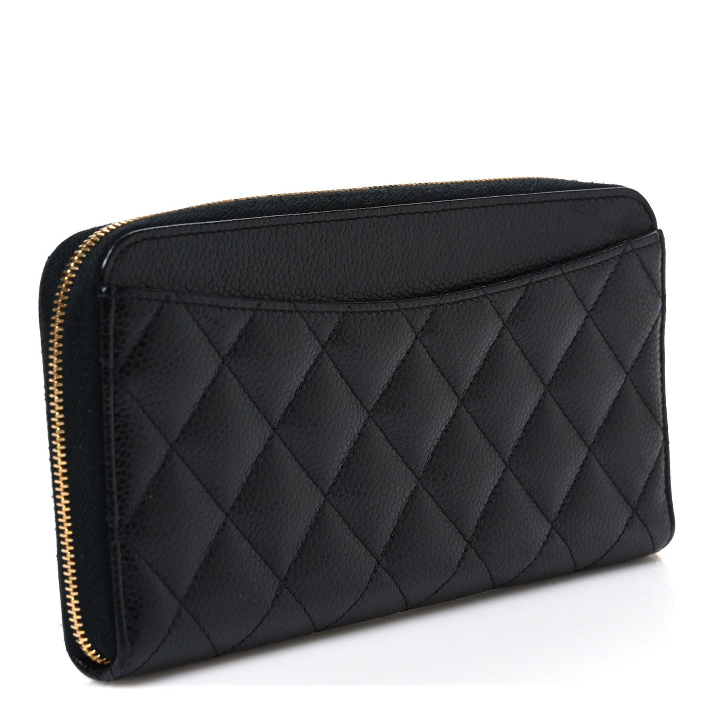 Caviar Quilted Large Gusset Zip Around Wallet Black