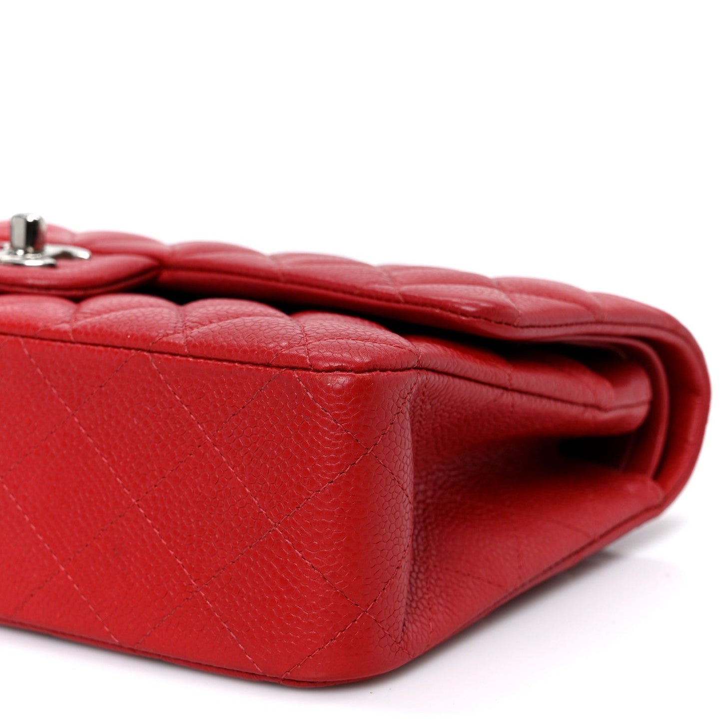 Caviar Quilted Medium Double Flap Red