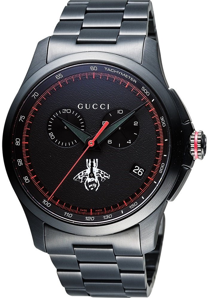 Gucci G-Timeless Chronograph Black Dial Black Steel Strap Watch For Men - YA126269
