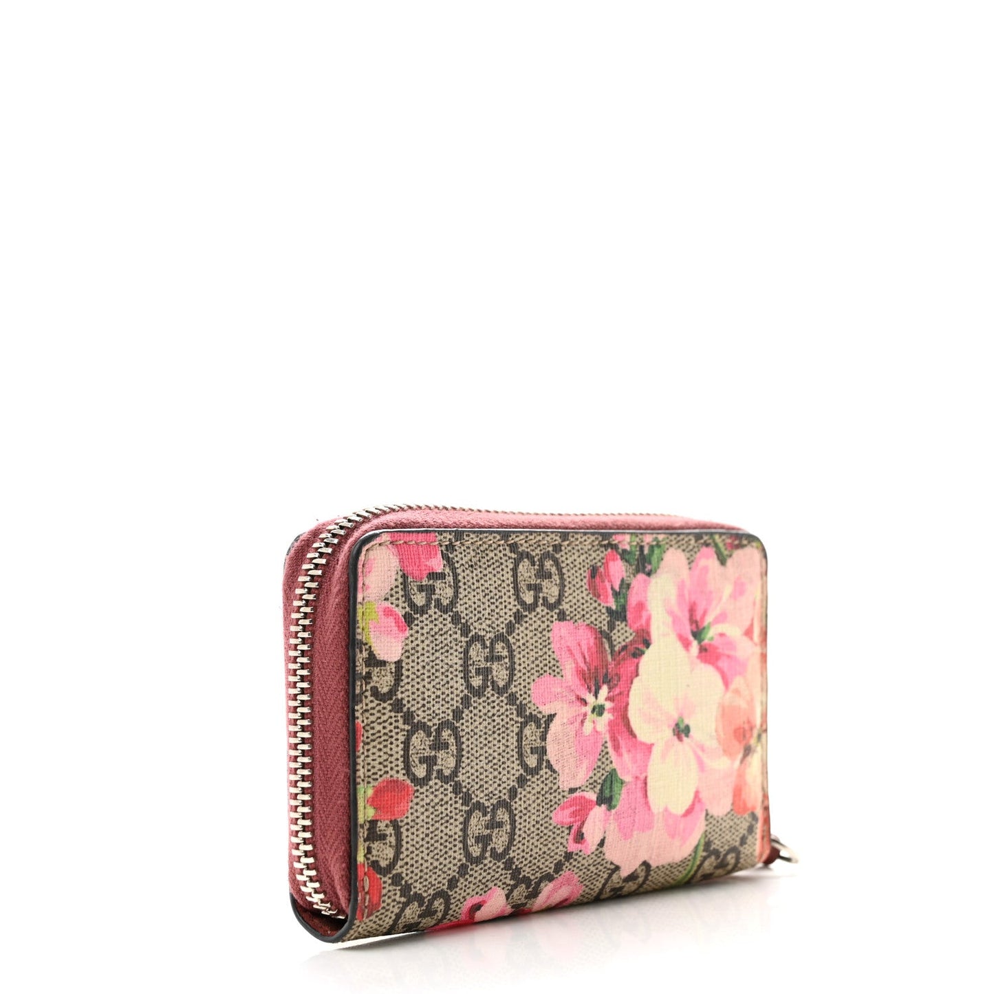 GG Supreme Monogram Blooms Zip Around Card Case Wallet Beige Multicolor Dry Rose