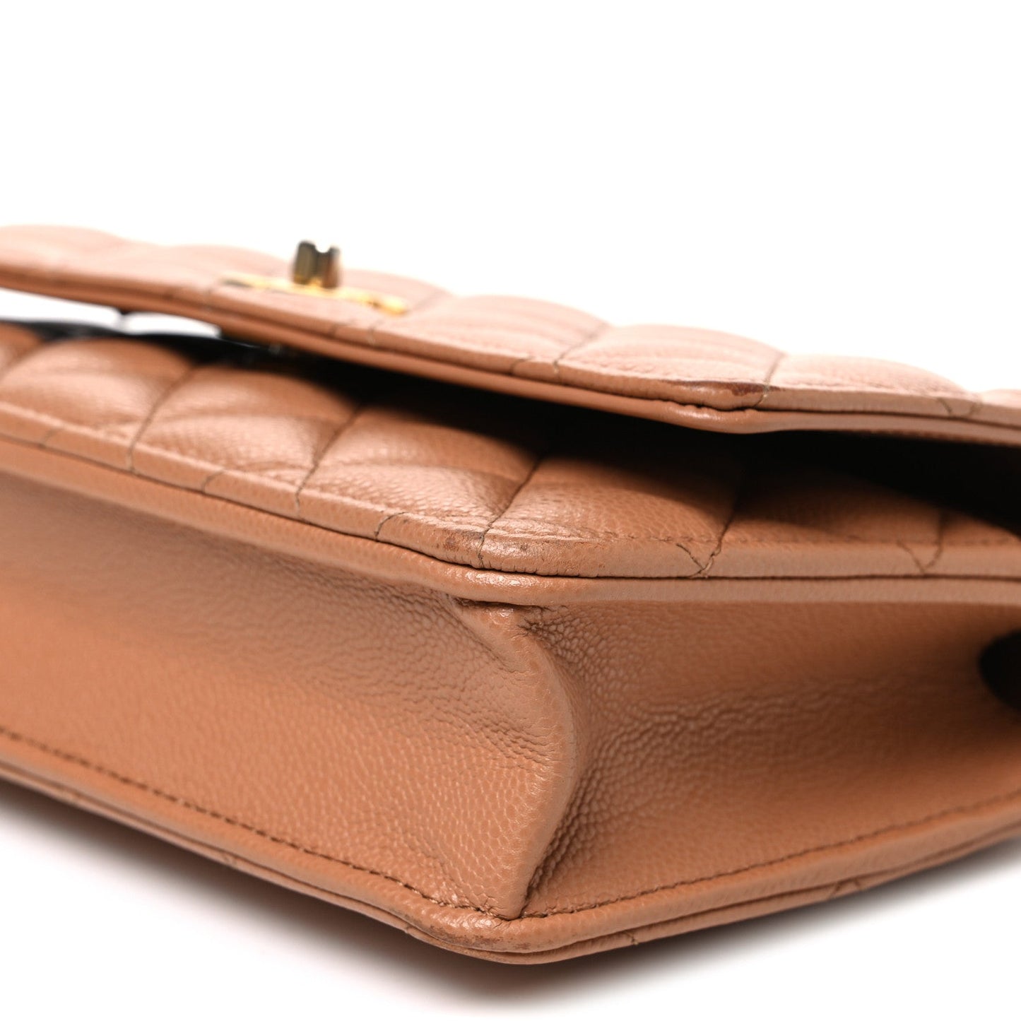 Shiny Caviar Quilted Pick Me Up Wallet On Chain WOC Beige