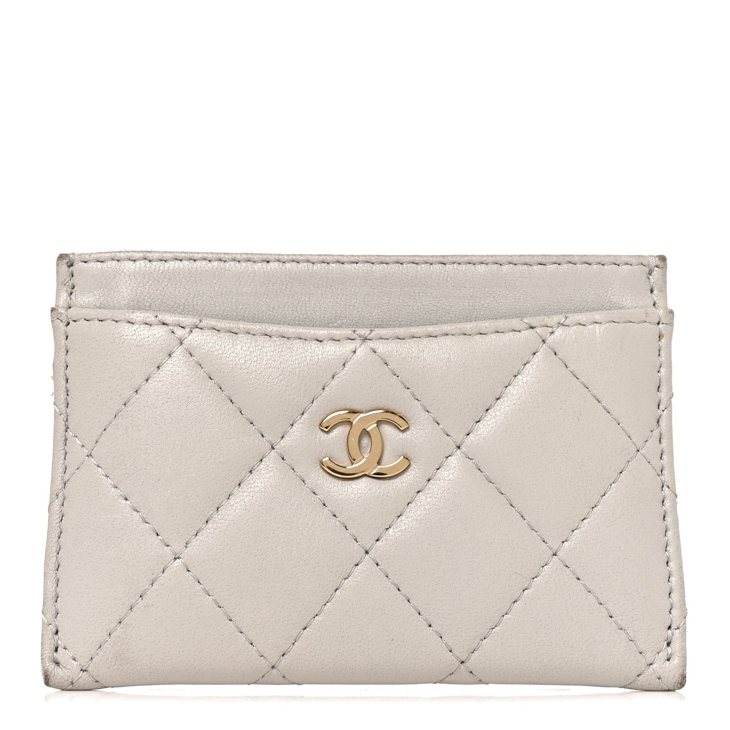 Lambskin Quilted Card Holder Grey