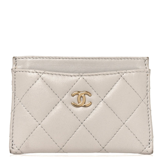 Lambskin Quilted Card Holder Grey