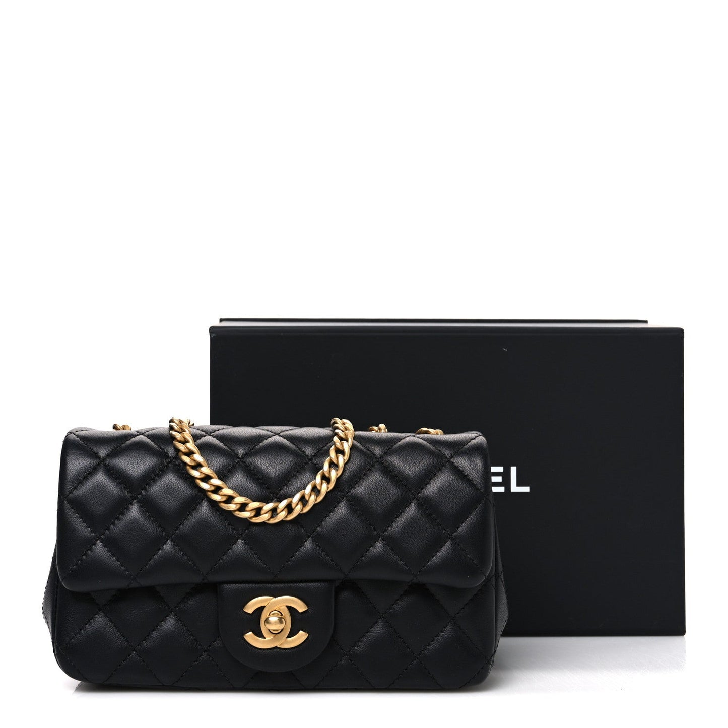 Lambskin Quilted Mini Rectangular Sweet Camellia Flap  Black