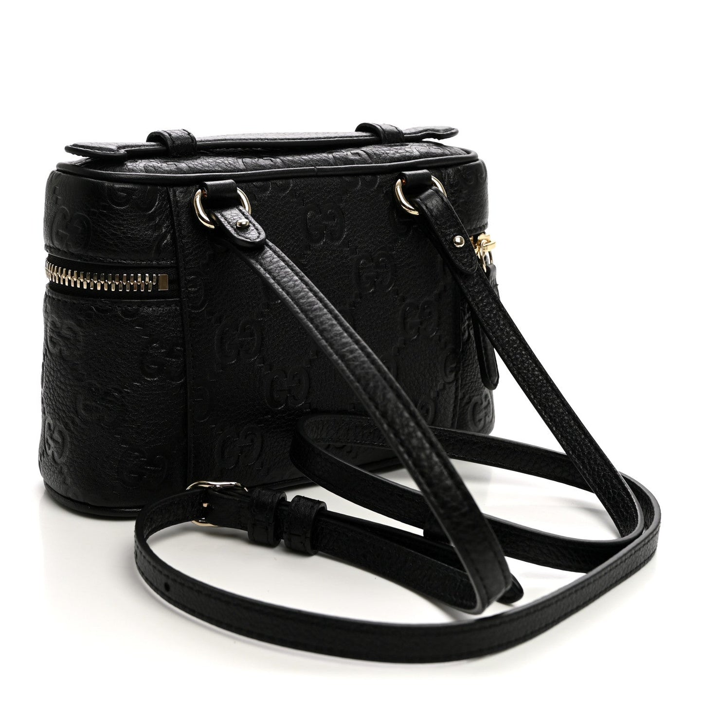 GG Calfskin Embossed Emblem Super MIni Crossbody Bag Black