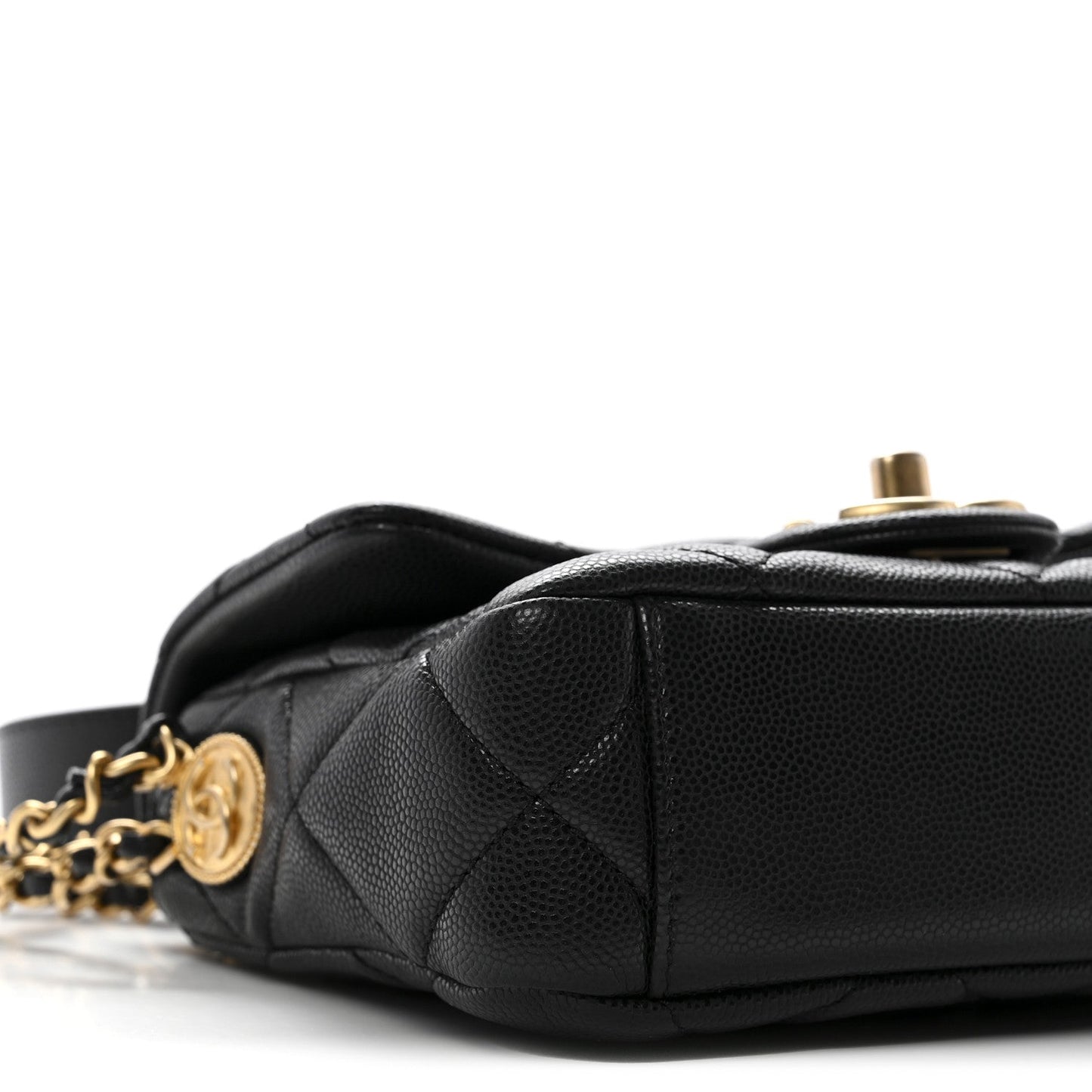 Caviar Quilted Mini Twist Your Buttons Flap Black