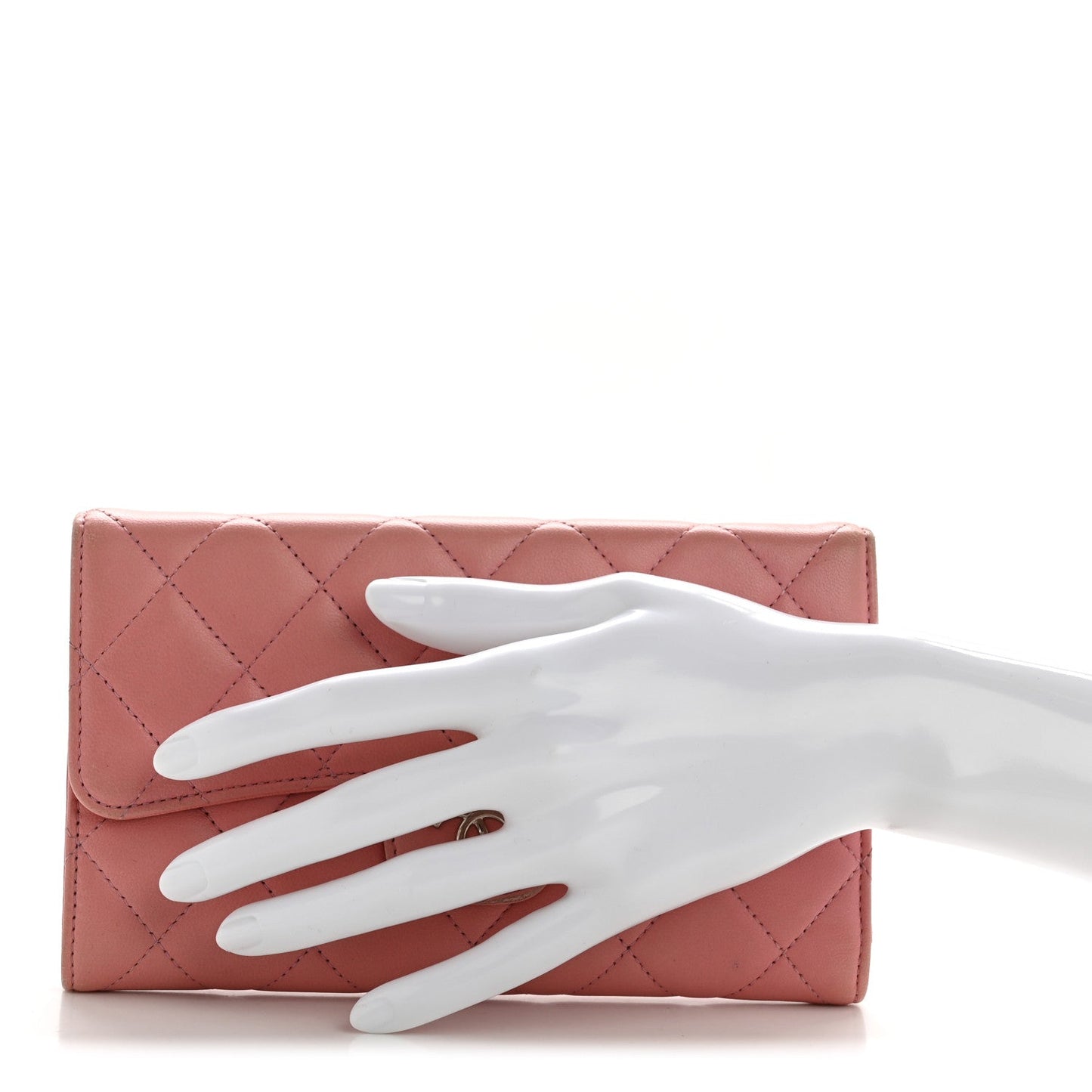 Lambskin Quilted Large Flap Wallet Pink