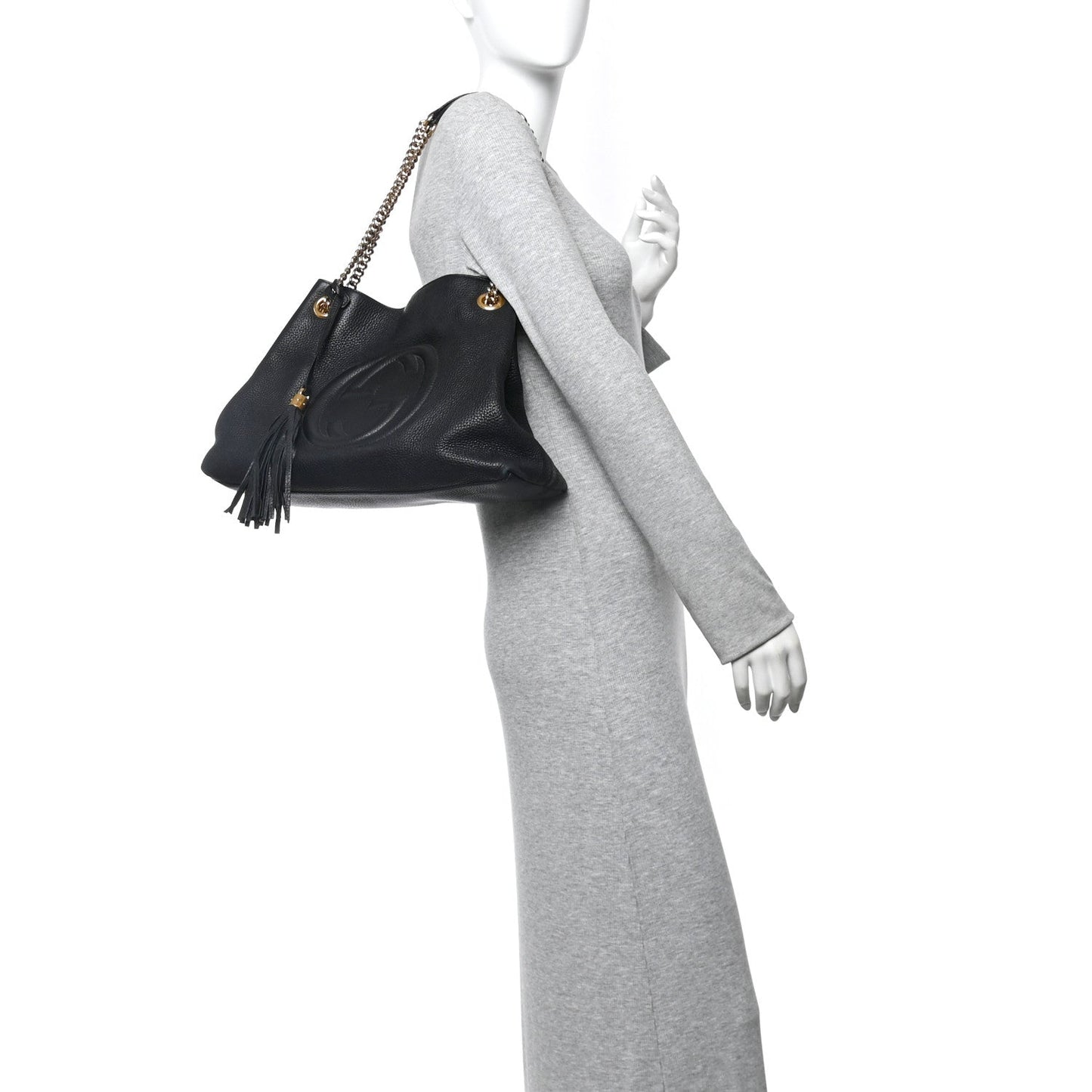 Pebbled Calfskin Medium Soho Chain Shoulder Bag Black