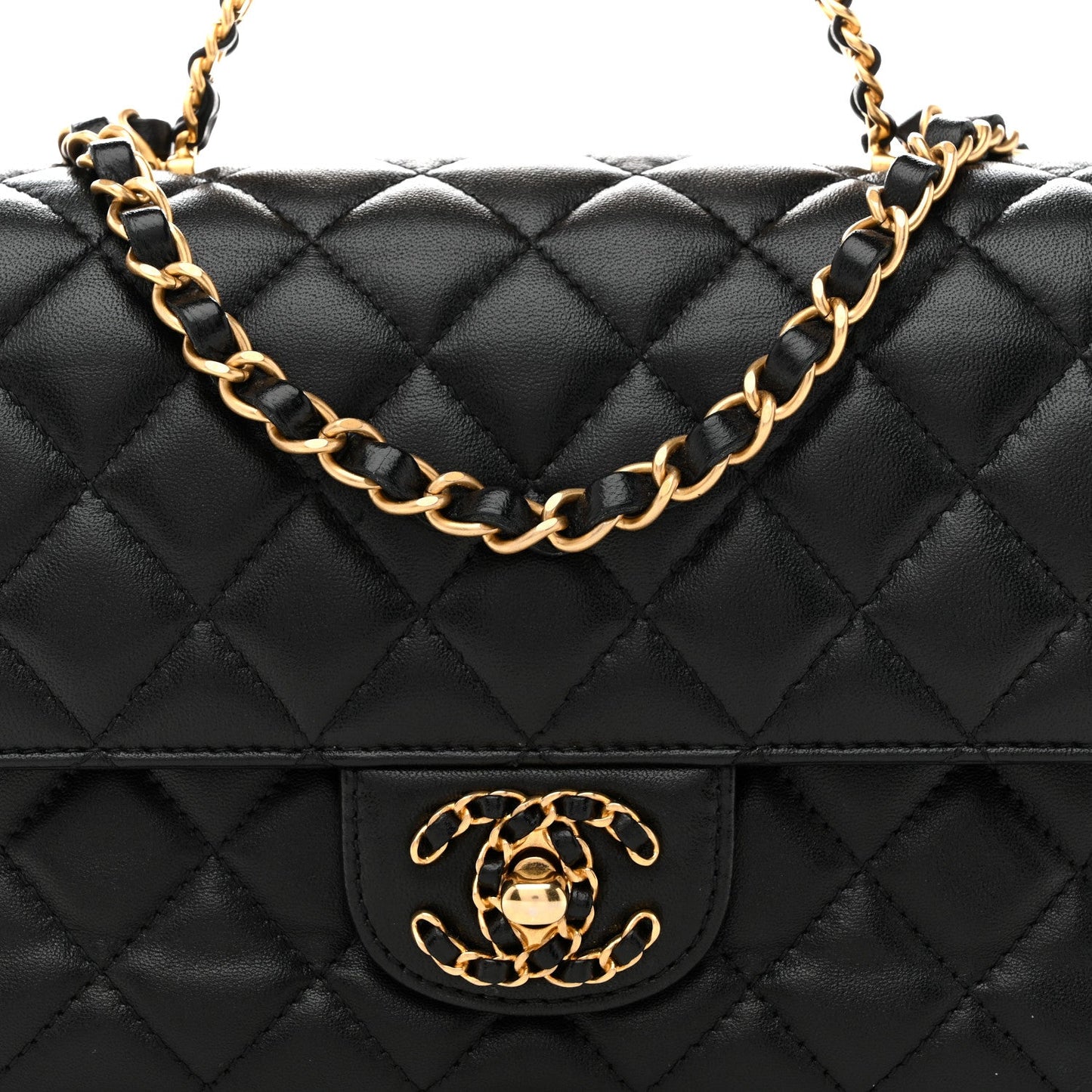 Lambskin Quilted Small Strass On Top Flap Bag Black