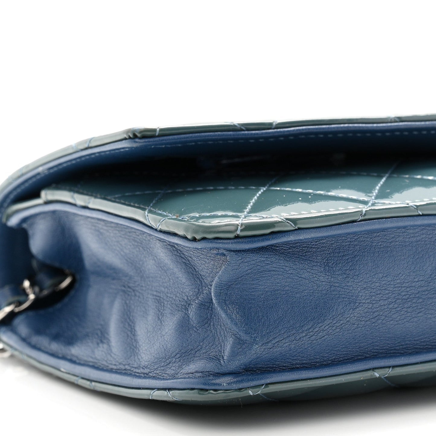 Patent Quilted Brilliant Wallet On Chain WOC Blue