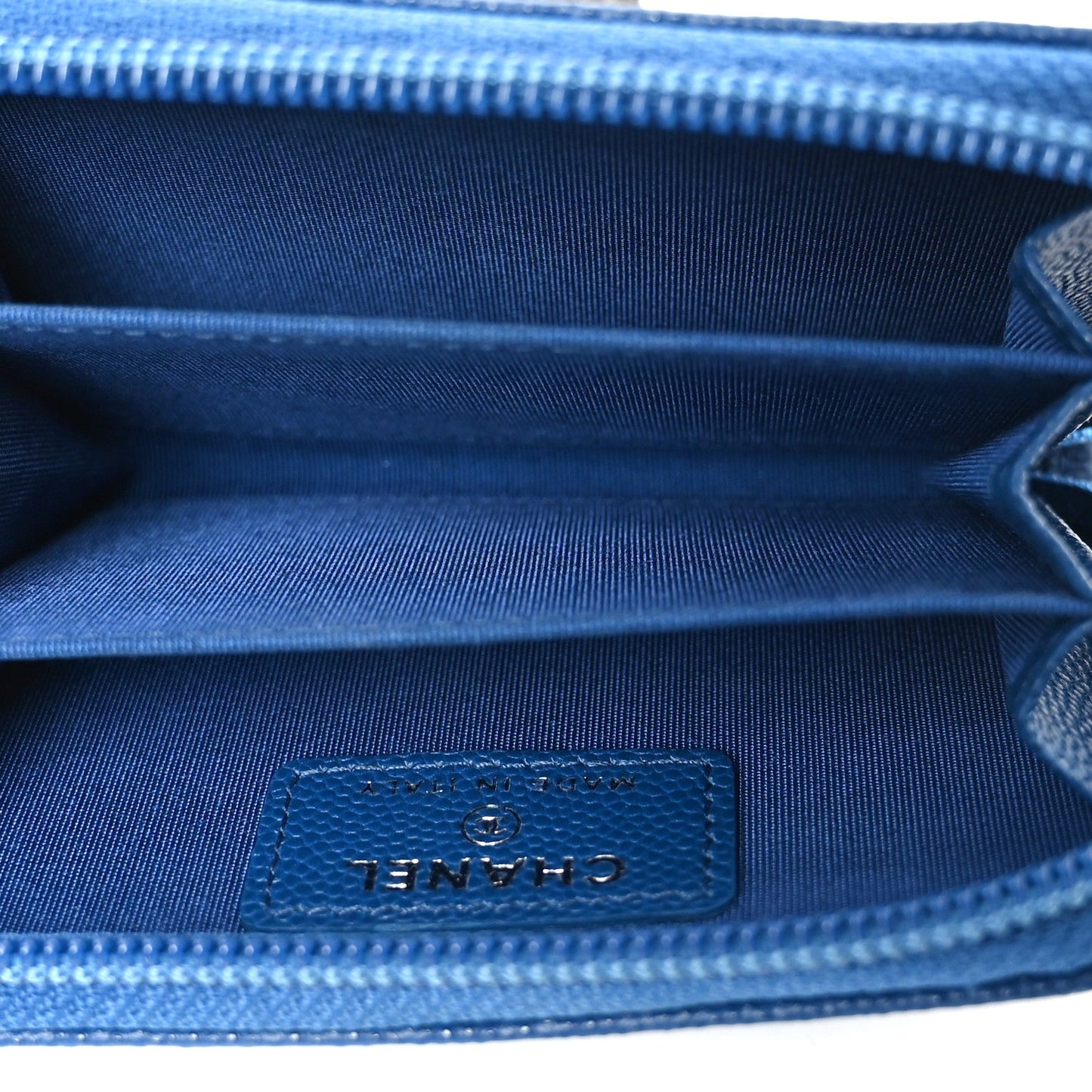 Caviar Quilted Boy Zip Around Coin Purse Wallet Blue