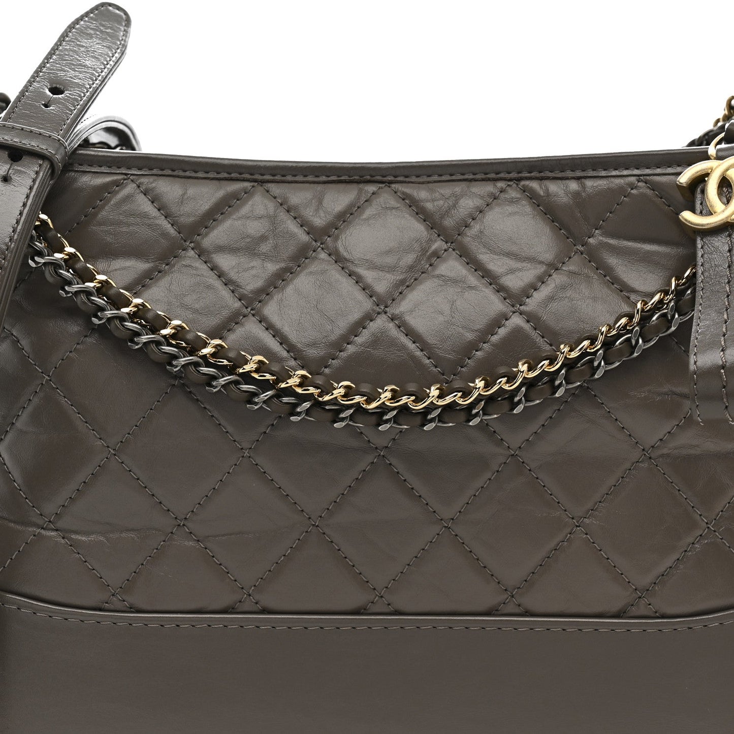 Aged Calfskin Quilted Medium Gabrielle Hobo Grey
