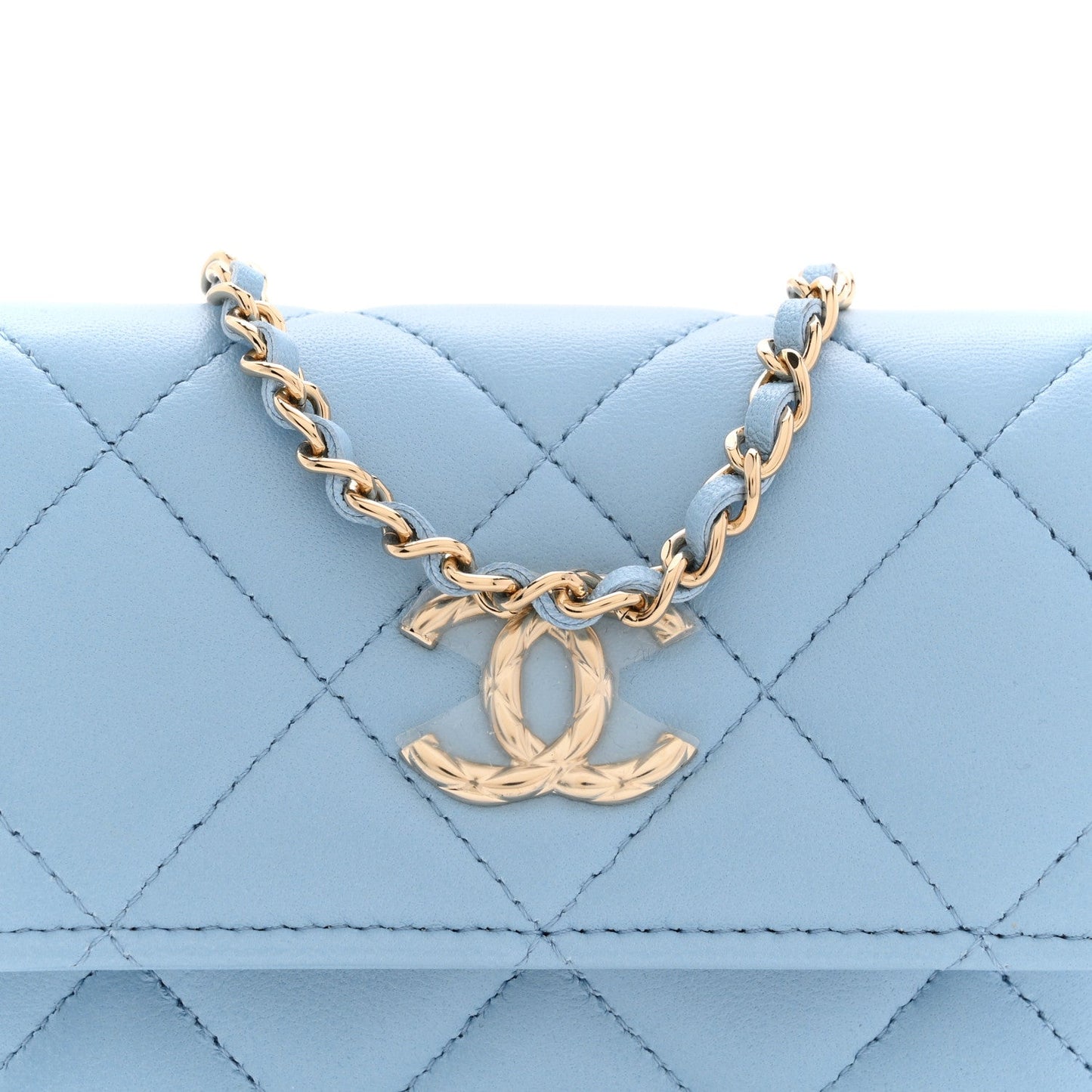 Lambskin Quilted Chain Around Coin Purse With Chain Light Blue