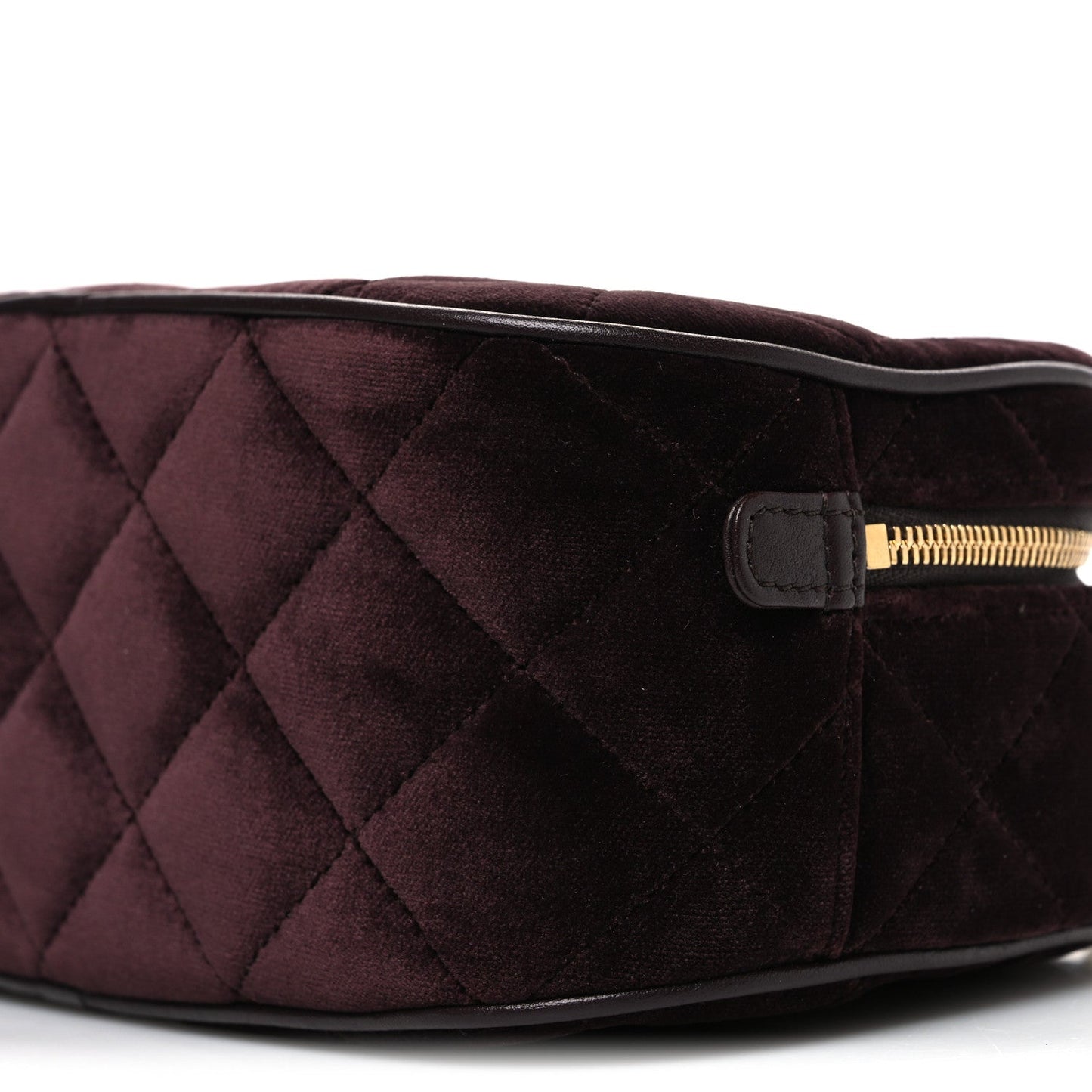 Velvet Quilted Top Handle Mini Bowling Bag Dark Brown