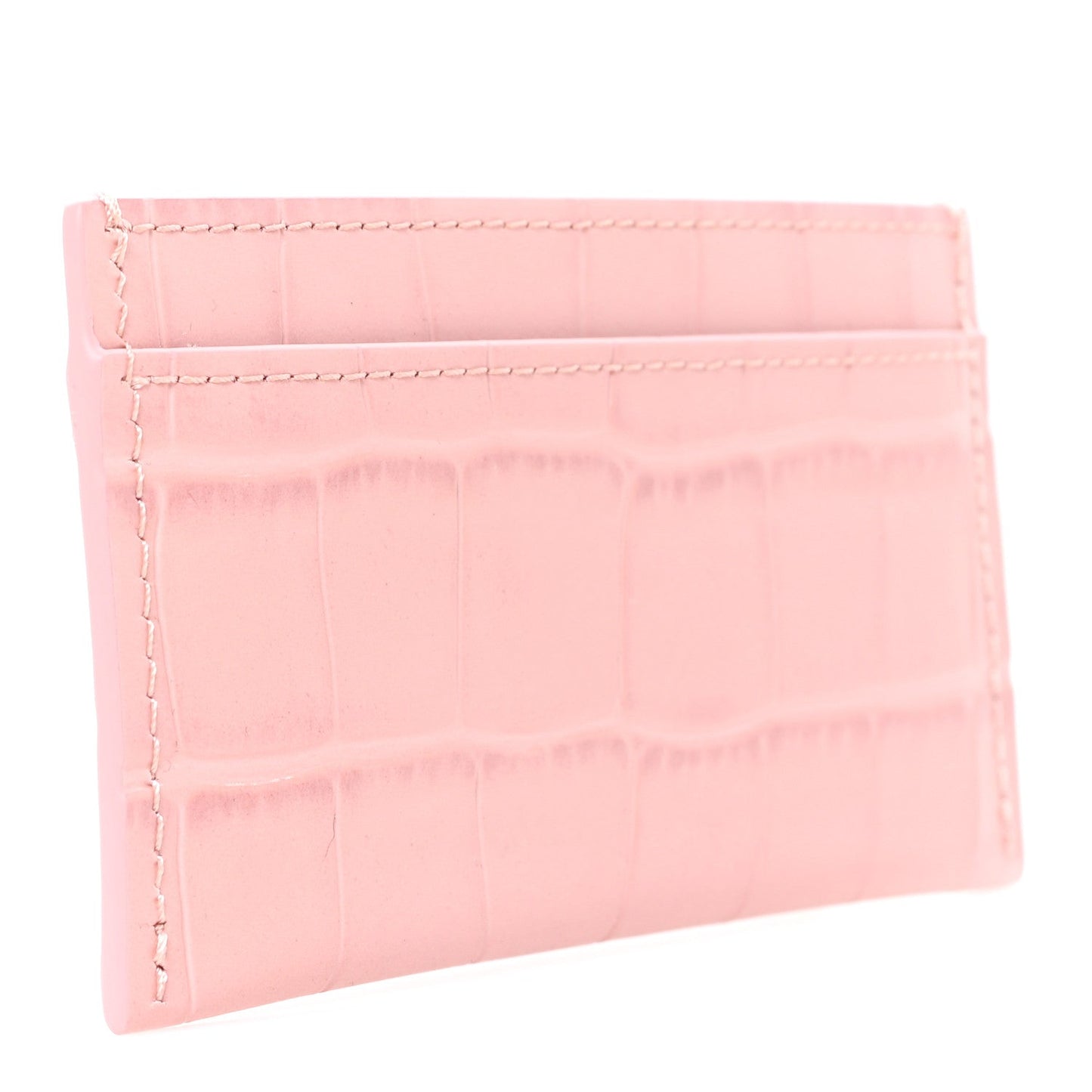Calfskin Crocodile Embossed Crococo Card Holder Light Pink