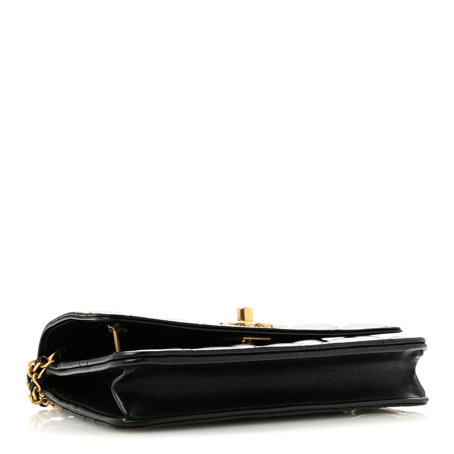 Lambskin Quilted Logo WOC Wallet On Chain Black