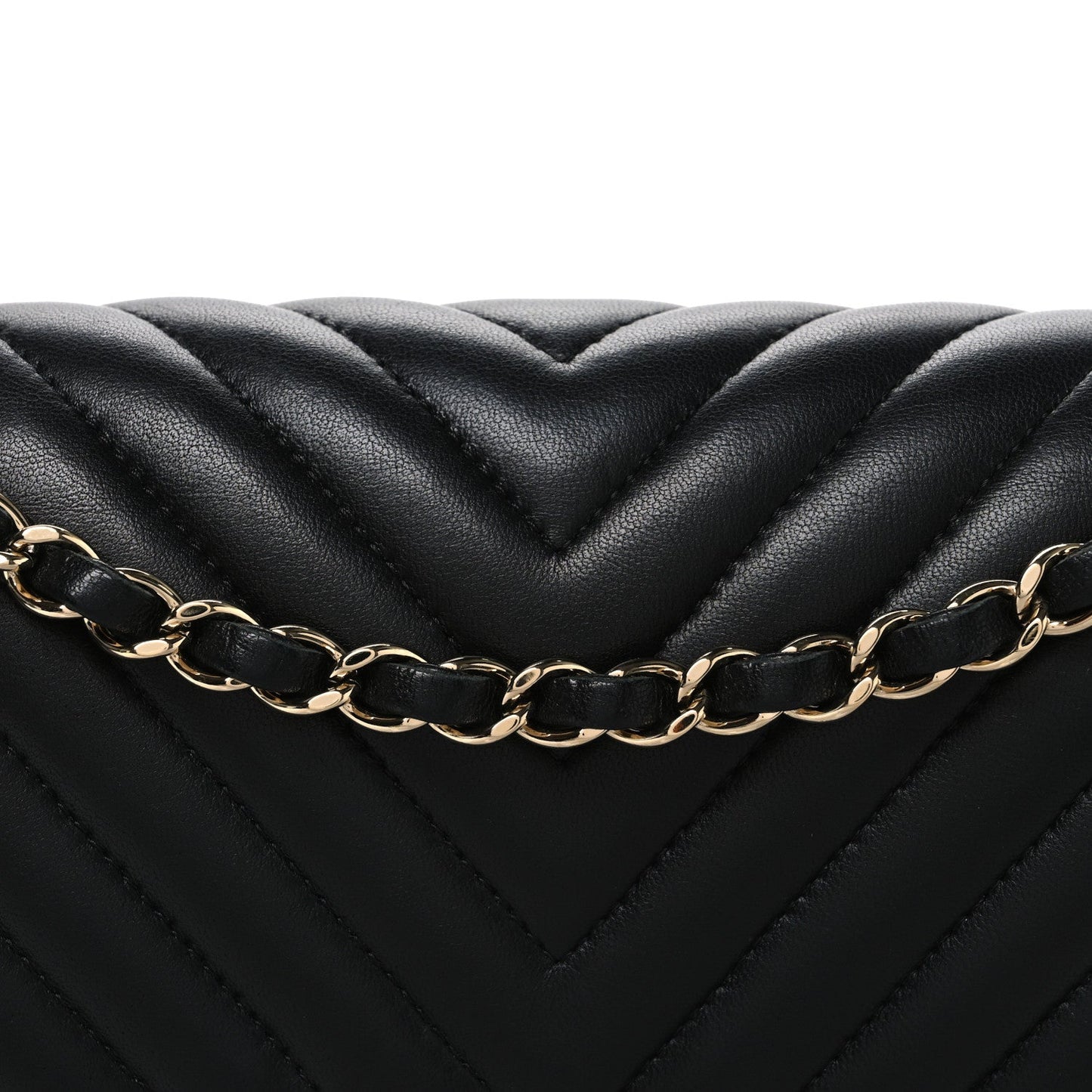 Lambskin Chevron Quilted Medium Double Flap Black