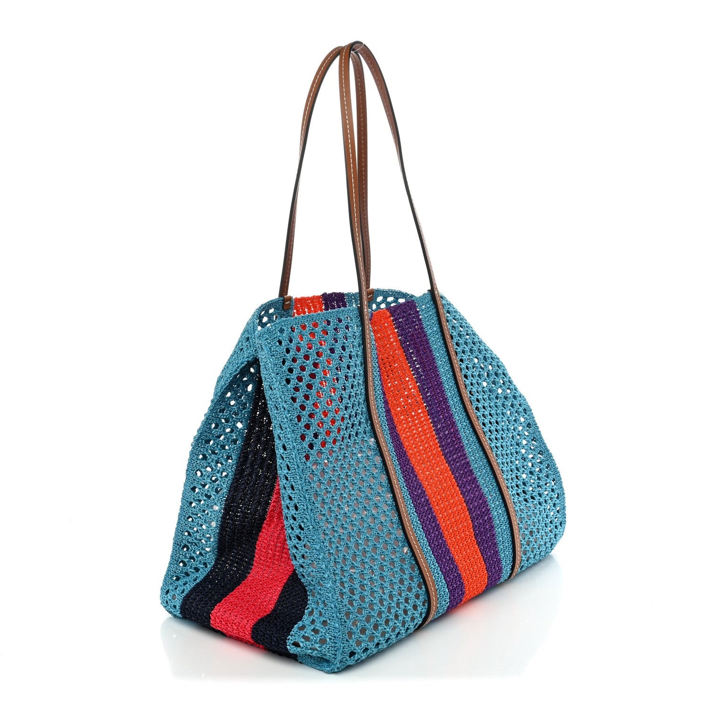 Raffia Web Woven Interlocking G Tote Blue Multicolor